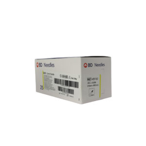 Aguja espinal con punta tipo Quincke marca BD calibre 20G por 3.50 pulgadas, referencia 405182, para anestesia regional y toma de muestra de líquido cefalorraquídeo.