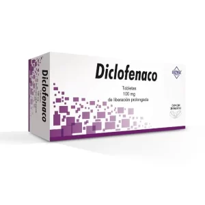 Caja de Diclofenaco 100 mg con 20 tabletas de liberación prolongada de Laboratorios Ultra para alivio del dolor y la inflamación.