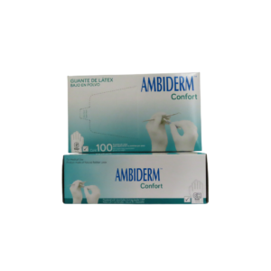 Caja de guantes de látex no estériles Ambiderm Confort con 100 piezas para uso médico.