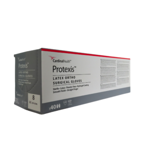 Caja de guantes quirúrgicos ortopédicos de látex Protexis Cardinal Health con 40 pares estériles.