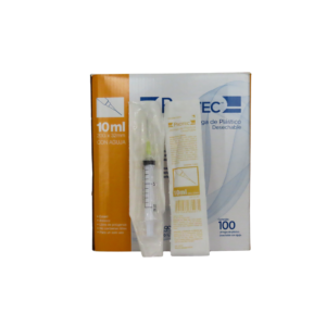 Caja de jeringas PROTEC de 10 ml con aguja 20G x 32 mm color amarillo estériles. Ref. 600100