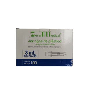 Caja de jeringas hipodérmicas Sensi Medical de 3 ml sin aguja estériles con 100 piezas.