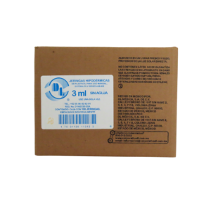 Caja de jeringas hipodérmicas DL de 3 ml sin aguja estériles con 100 piezas.