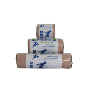Venda elástica de alta compresión PROTEC para soporte muscular y rehabilitación.