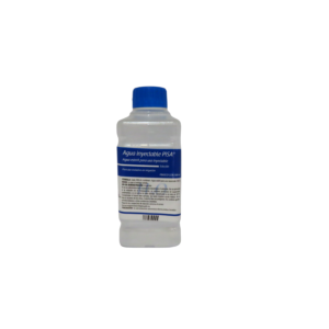 Envase rígido de Agua Inyectable Estéril de 500ml de Laboratorios PiSA con tapa de rosca plástica.